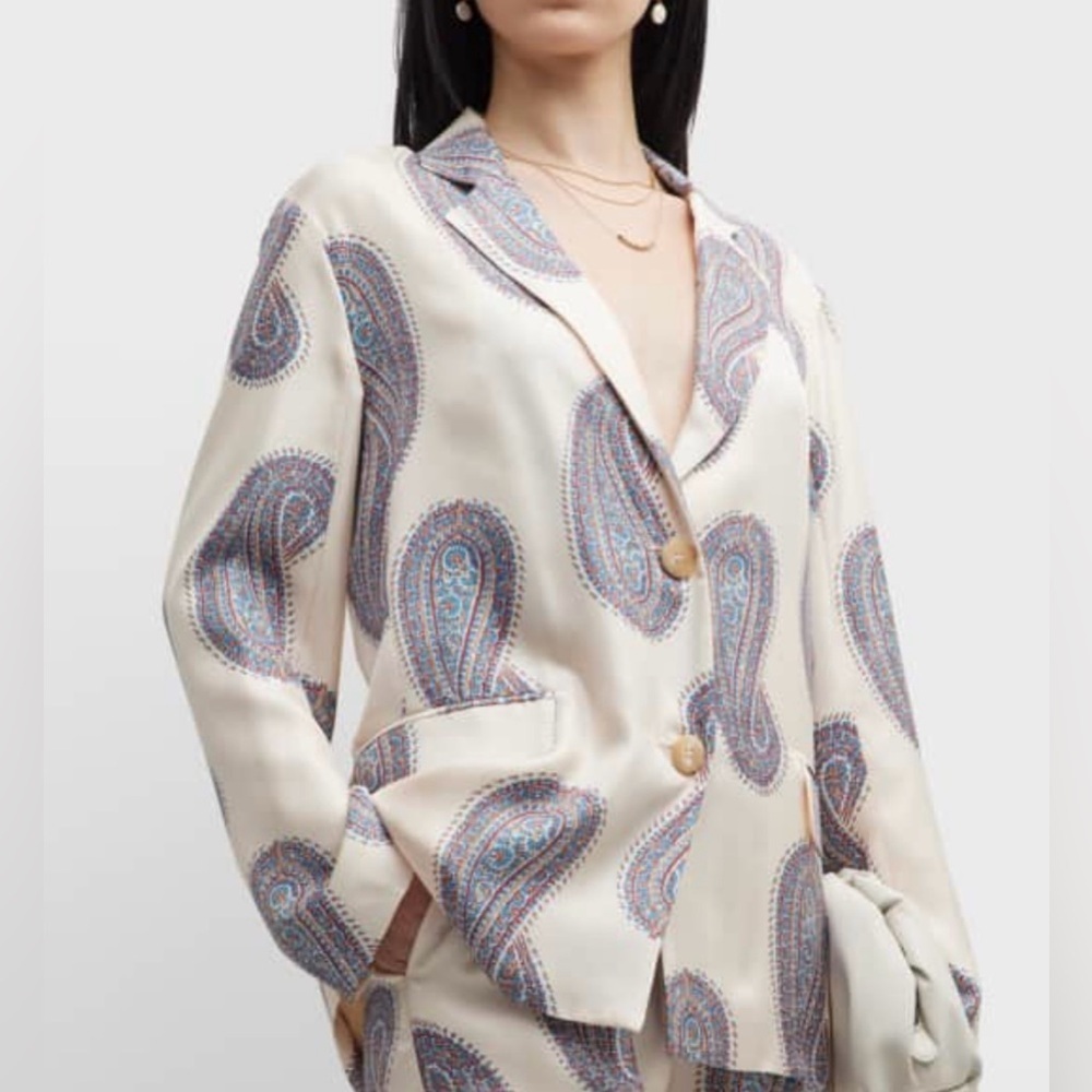 Xirena Rowe Paisley Print Women's Blazer in Ivory 100% Silk NWOT Size XL